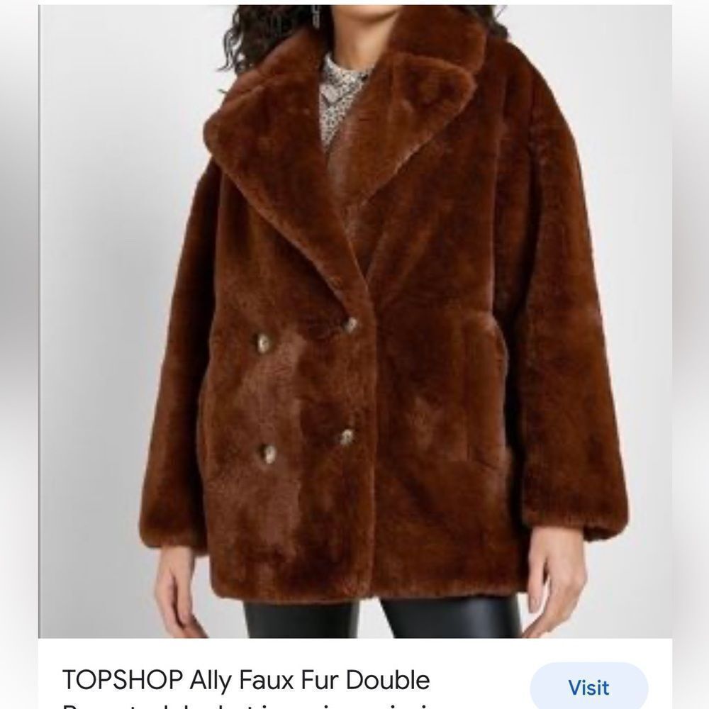 Topshop Brown Faux Fur Pea Coat